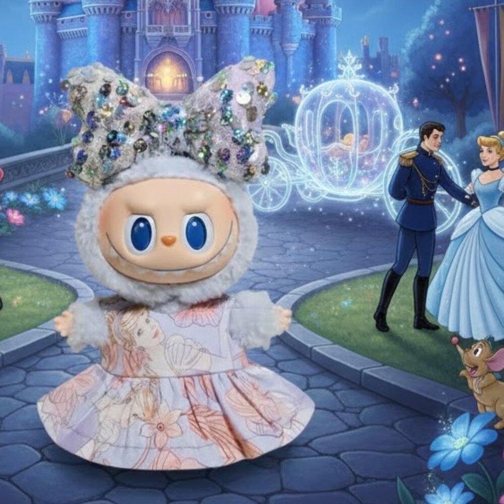 Disney Princess Cinderella Inspired Dress with Matching Sequin Bow Labubu Outfit